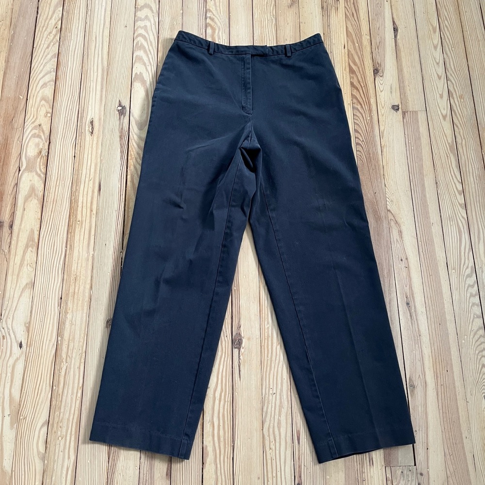 LL Bean Womens Navy Blue Straight Leg Chino Pants Cotton Preppy Stretch Size‎ 12